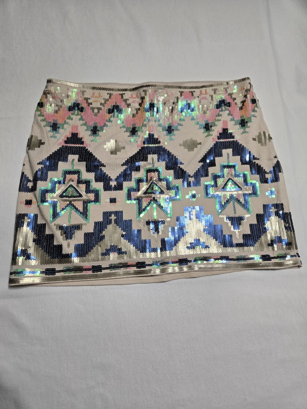 Express Women's Aztec Geometric Pattern Sequin Mini Multicolor Going Out Skirt M